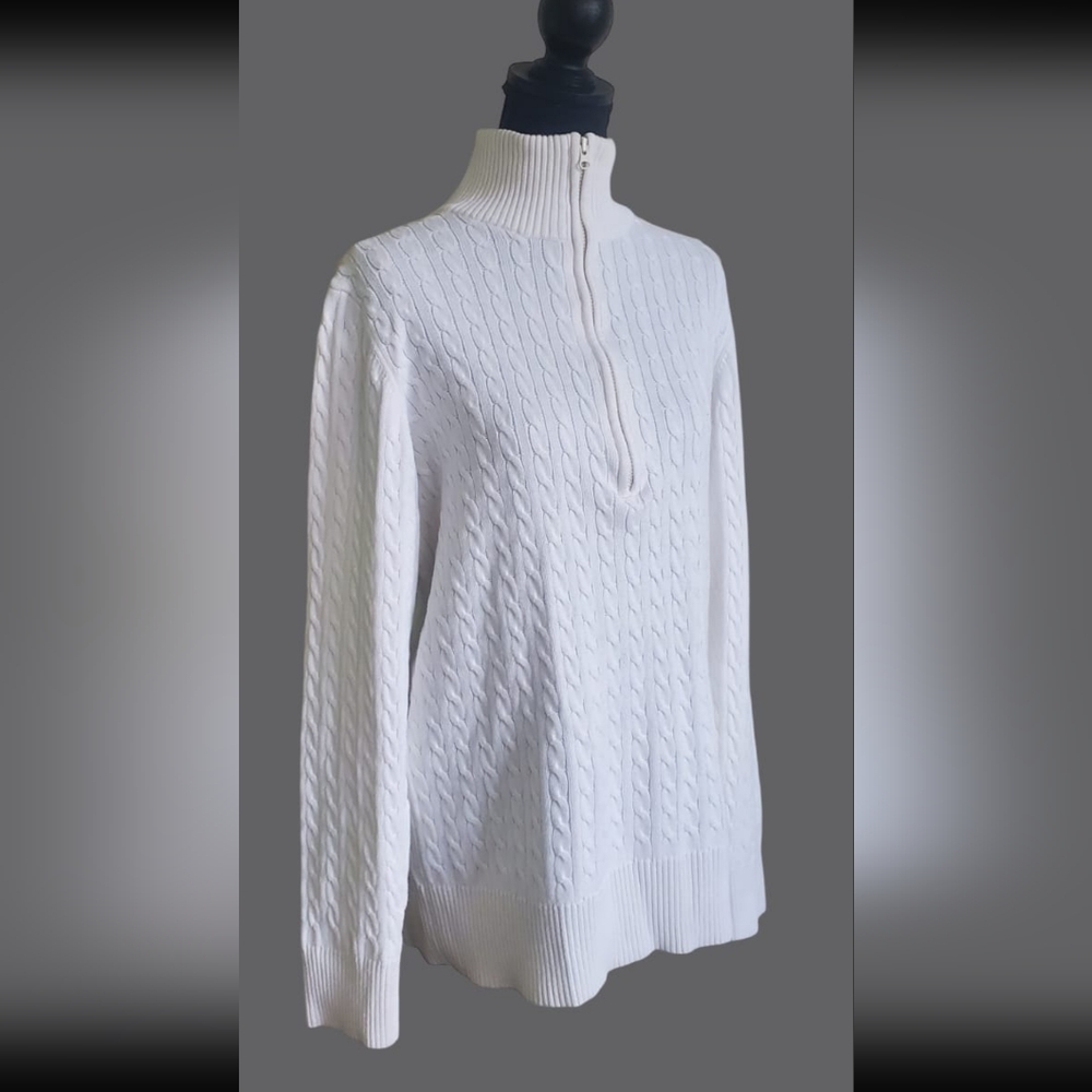 Polo Jeans Co. Ralph Lauren Cable Knit Zip Turtleneck Sweater White Vintage XL